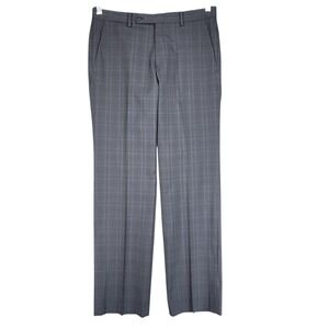 John Varvatos USA Dress Pant Trouser 31R Men Gray Plaid Flat Front Preppy 32"